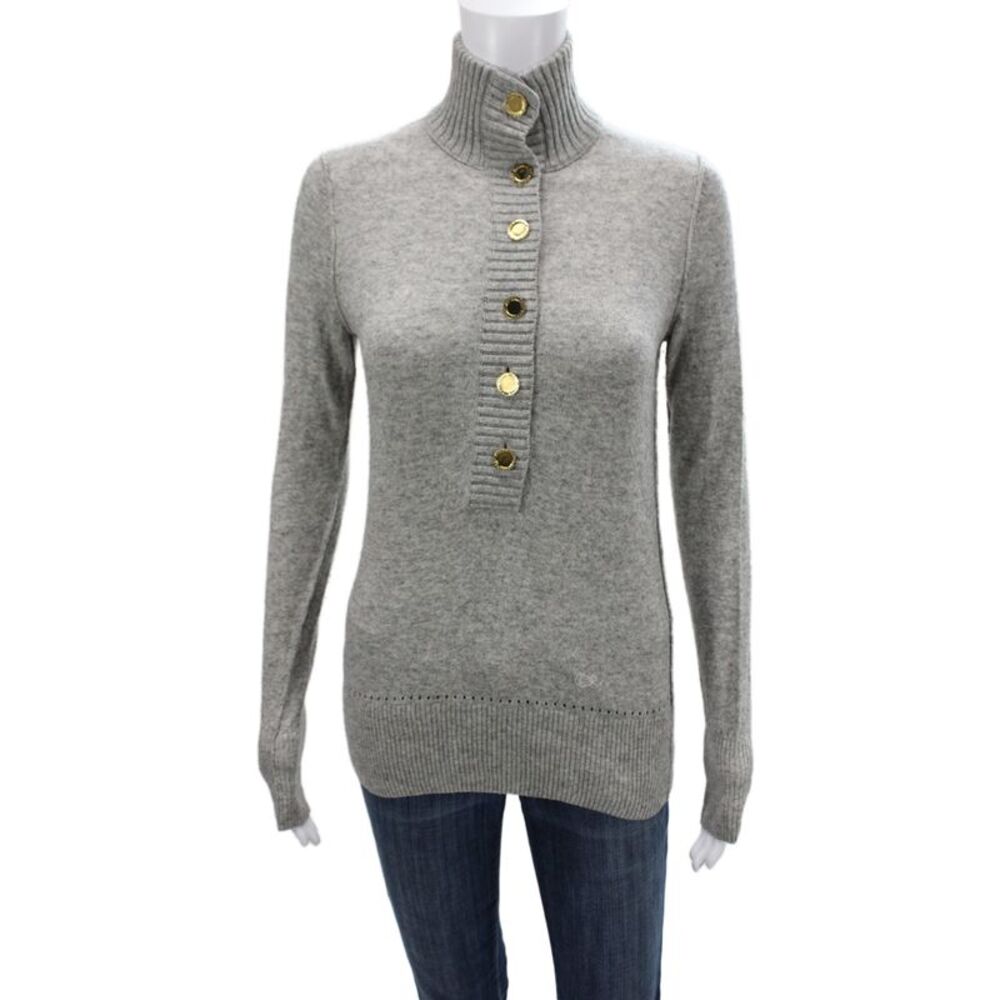 Tory Burch Womens Pullover Mock Neck Gray Long Sleeve Size XS